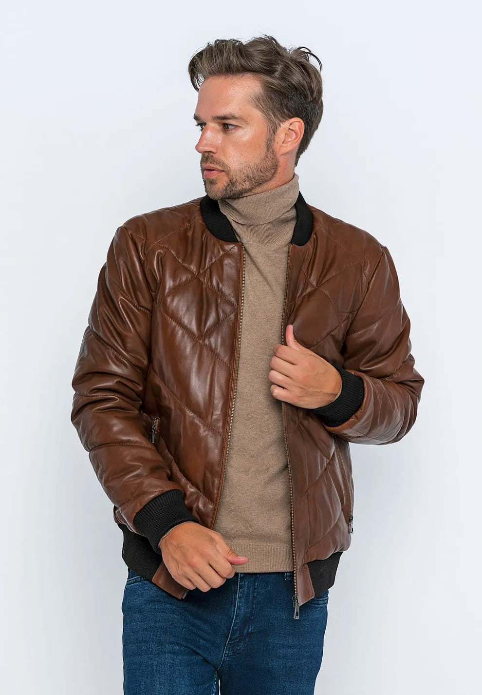 Erkek Bomber Deri Ceket Kestane